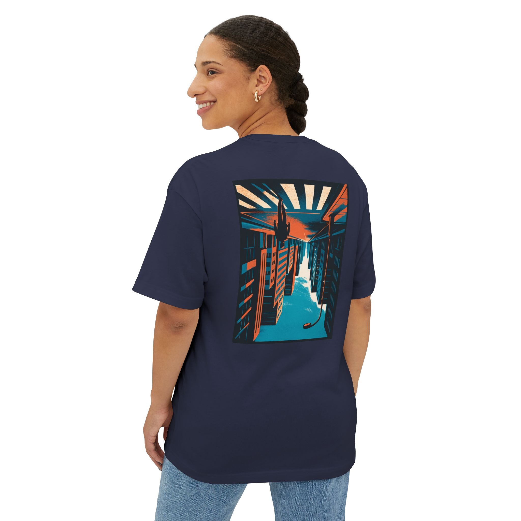 Boxy Tee — Retro Sunset Alley Graphic T-Shirt ("Streetline")