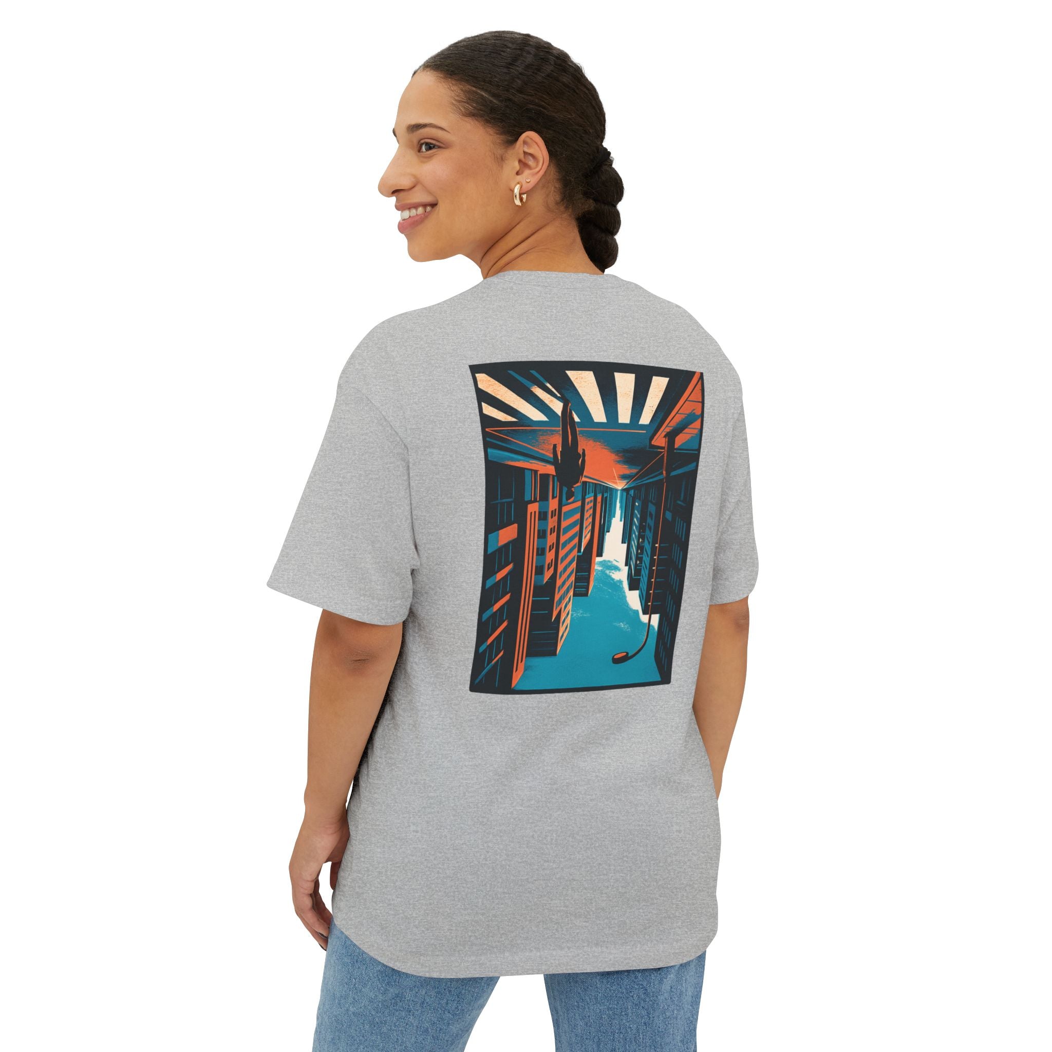 Boxy Tee — Retro Sunset Alley Graphic T-Shirt ("Streetline")