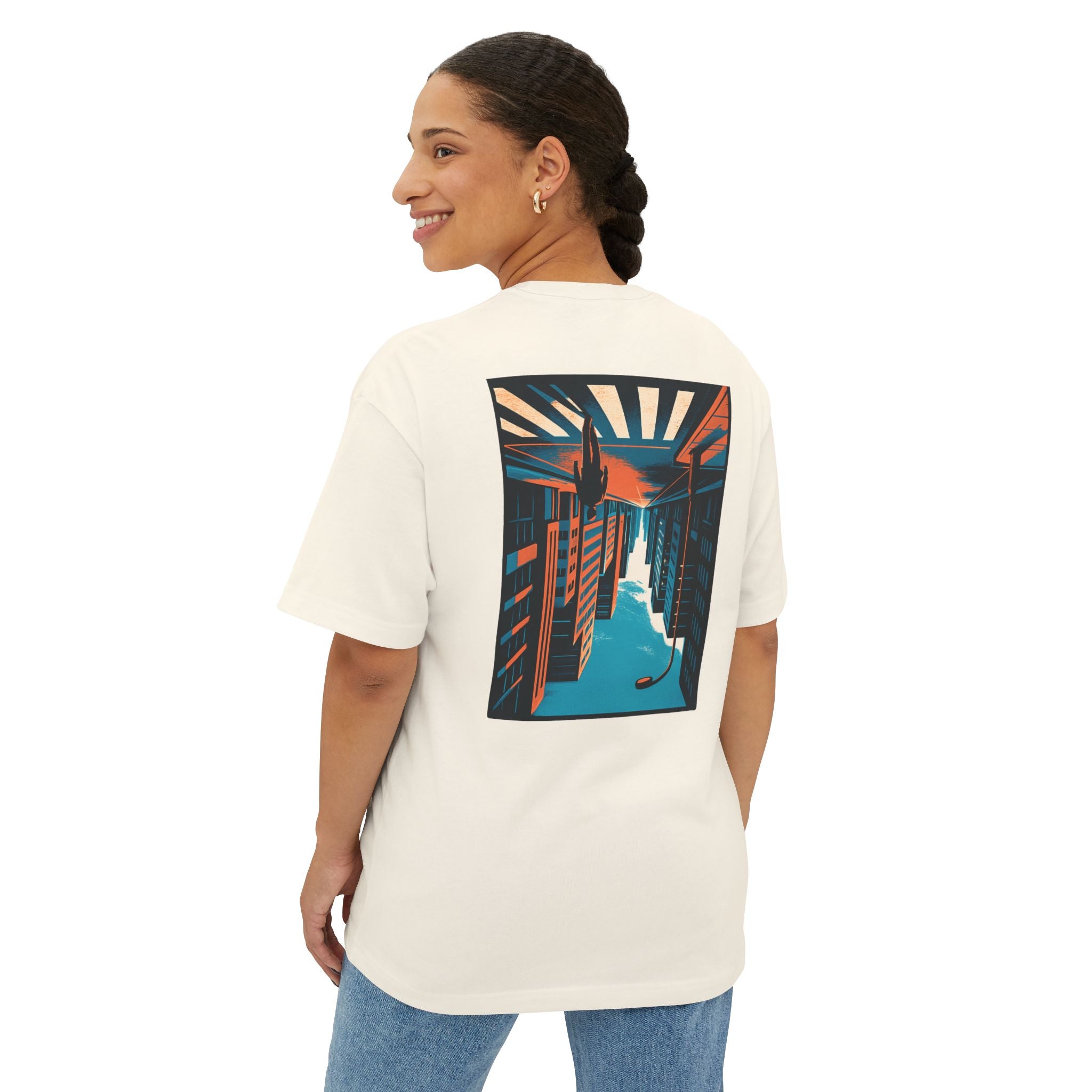 Boxy Tee — Retro Sunset Alley Graphic T-Shirt ("Streetline")