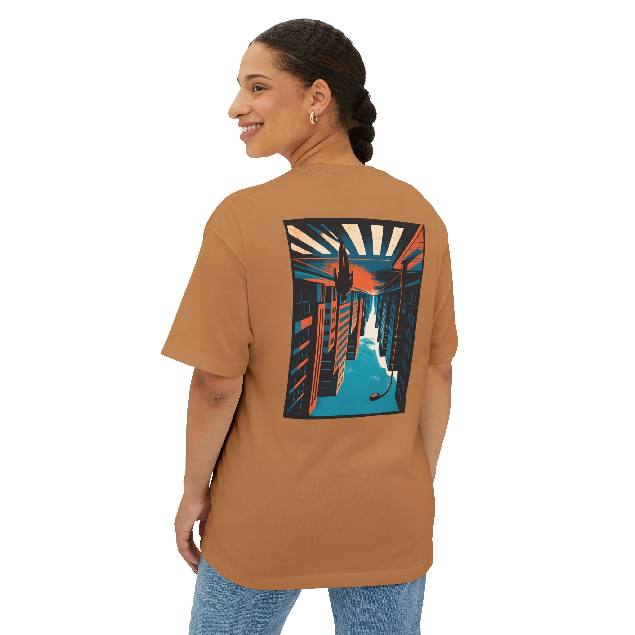 Boxy Tee — Retro Sunset Alley Graphic T-Shirt ("Streetline")